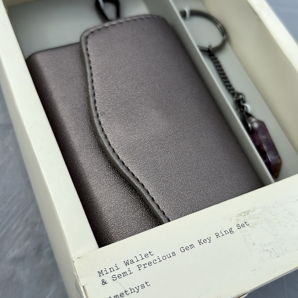 A New Day Metallic Gray Mini Wallet & Semi Precious Amethyst Gem Key Ring Set - Picture 12 of 13